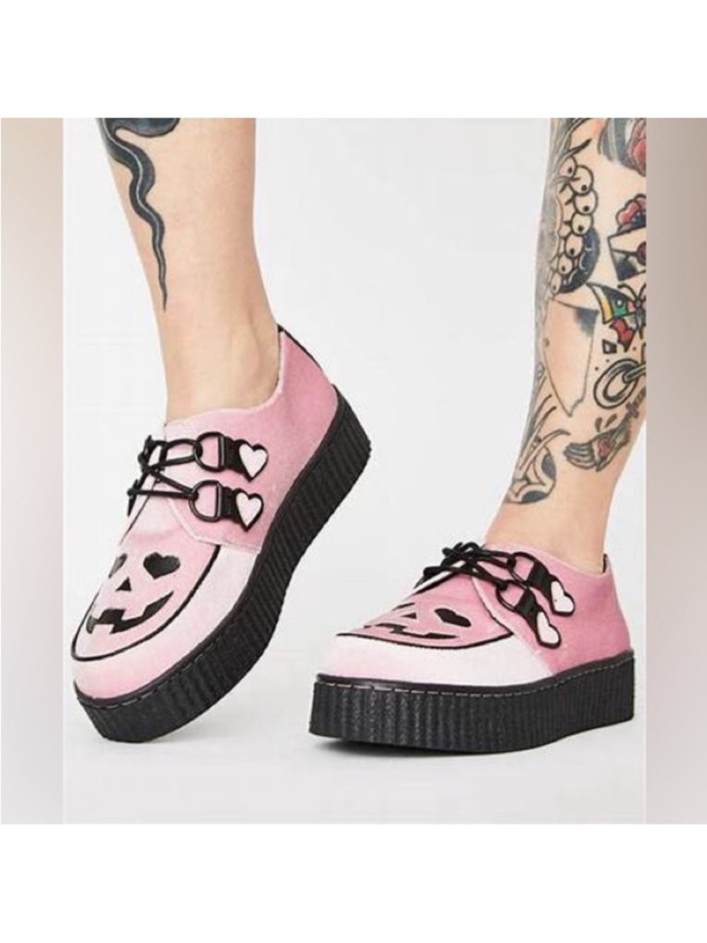 Strange Cvlt Jack O Lantern Face Velvet Platform Creepers Pink Size Women’s 10